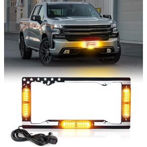 Xprite 36 LED لوحة ترخيص ضوء ستروب، علم الولايات المتحدة الأمامي/الخلفي لوحة ترخيص ضوء السلامة في حالات الطوارئ لشاحنات مركبات البناء (أحمر أزرق)