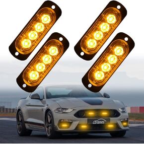 4x LED Emergency Strobe Lights Bar, 4 LED Amber White Warning Flashing Caution Construction Hazard Light Bar For Car Truck Van Off Road Vehicle ATV SUV