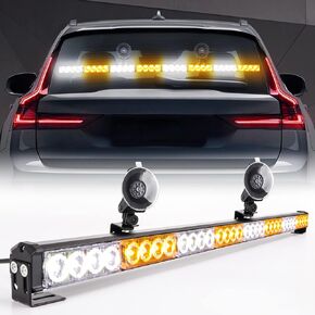35.5 Inch Traffic Advisor Strobe Light Bar 32 LED Hazard Warning Emergency High Intensity Directional Flashing Safety Lightbar 13 Flashing Modes with Cigarette Lighter Suction Cup (Amber White)