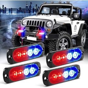 KaiDengZhe4Pcs 6LED Blue Ultra Slim Sync Feature Warning Emergency Beacon Hazard Flash Caution Strobe Light Bar Surface Mount for Car Truck 12-24V