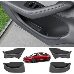 4PCS Door Side Storage Box for Tesla Model 3 2027-2023 Door Protector Accessories Upgraded Silicone Door Organizer Front and Rear Door Slot Pockets, Black