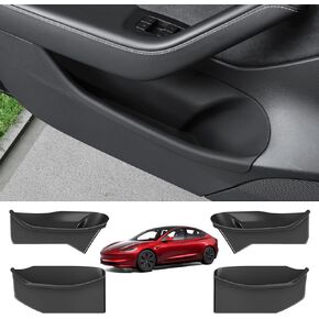4PCS Door Side Storage Box for Tesla Model 3 2027-2023 Door Protector Accessories Upgraded Silicone Door Organizer Front and Rear Door Slot Pockets, Black