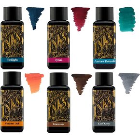 Diamine - 30ml Fountain Pen Ink - Colour Wheel - 6 x Bottles - Autumn Oak, Syrah, Macassar, Earl Grey, Aurora Borealis, Twilight