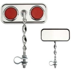 Lowrider Rectangle Flat Twisted Mirror Red Reflectors. Bike Mirror, Bicycle Mirror, Beach Cruiser, Chopper, Limo, Stretch Bike, BMX, Track, Fixie, Mountain Bikes