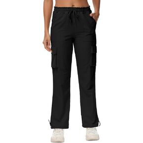 Womens Parachute Cargo Pants Lightweight Hiking Travel Pants Adjustable Elastic Waist with Drawstring Quick Dry