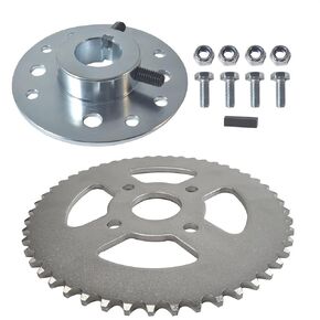 Steel Go Kart Sprocket Hub for 1" Bore 1/4" Keyway Hardware Kit with 420 Chain 50T Rear Drive Sprocket 4 Hole for Go Cart Mini Bike Silver Parts