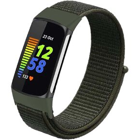 Nylon Bands Only Compatible with Fitbit Charge 5 Bands, Soft Breathable Adjustable Replacement Nylon Loop Wristband Sport Strap for Women Men
