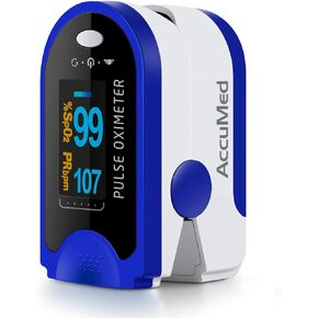 AccuMed Fingertip Pulse Oximeter, Sp02 Finger Blood Pulse Oxygen Monitor, w/Carrying case, Lanyard Silicon Case & Battery CMS-50D (Blue)