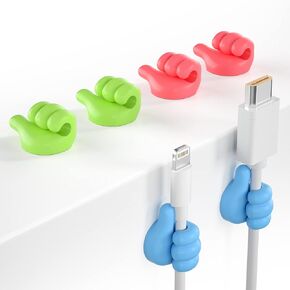 6Pcs Cable Clips, Fun Cord Holders, Silicone Thumb Wall Hooks, Cord Organizer for Desk Wall Car Nightstand, Cord Clips, Wire Holders, Phone USB Charger Cable Management, Key Hanger