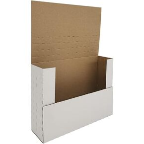 50 Pack 11 1/8" x 8 5/8" x 2" Cardboard Easy-Fold Shipping Box Mailers, Letter-Size Height Adjustable for Comics Books Photos, White (EM1182)