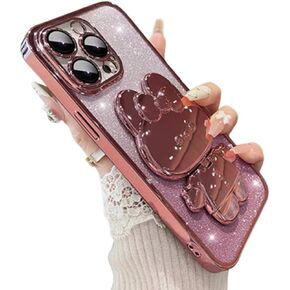 for iPhone 12 Pro Max Phone Case Cute Glitter Girly Women Flower Design,Luxury Plating Pearly Lustre Pattern,Sparkle Bling Diamond Butterfly Kickstand,Plating Hard Back Rugged Bumper Cover