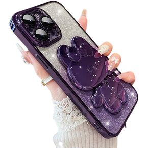 for iPhone 12 Pro Max Phone Case Cute Glitter Girly Women Flower Design,Luxury Plating Pearly Lustre Pattern,Sparkle Bling Diamond Butterfly Kickstand,Plating Hard Back Rugged Bumper Cover