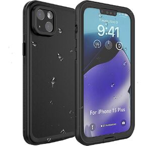 حافظة مضادة للماء لهاتف iPhone 15 Plus، تغليف للبيع بالتجزئة، IP68 غطاء حماية متين مقاوم للثلوج والغبار والصدمات مع واقي شاشة لهاتف iPhone 15 Plus 6.7 بوصة أزرق