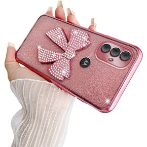 for Moto g Pure Phone Case, Moto g Power 2022 Case Moto G Play 2023 Case for Women, Glitter Crystal Butterfly Heart Floral Slim TPU Protective Cover with Ring Holder Stand+Strap for g Pure (Purple)