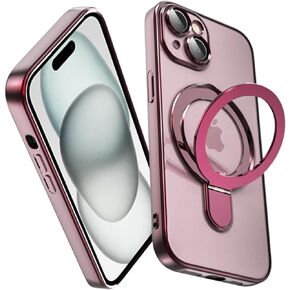 Tnarru Design for iPhone 15 Case Clear with Camera Lens Protector [Compatible with MagSafe] [Invisible Ring Holder] Shockproof Protection Magnetic Phone Case Black