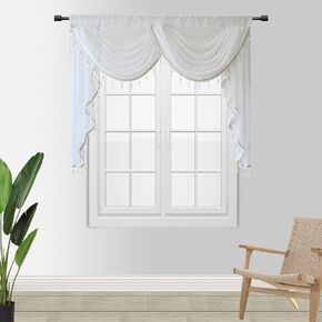Gxi Black Waterfall Valance Linen Sheer Swags for Living Room Rod Pocket Voile Curtain Drapes Beaded Curtain Tulle for Kitchen Window Treatment Valance 1 Panel Width 39 Inch