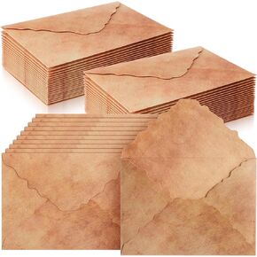 100 Pcs Deckle Edge Envelope Antiqued Envelope Decorative Vintage Envelopes 200 GSM Thick Cotton Watercolor Paper Envelopes for Craft Announcement Invitation Greeting Card (5.25 x 7.25 Inch)