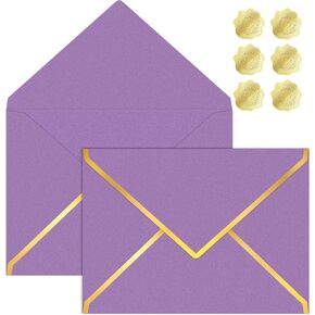 30 Pack 5x7 inch. Envelopes for Invitations,250g Colored Business Mailing Envelopes with Gold foil V Flap Seal Sticker,A7 Envelopes for Wedding Thank You Gift Cards Birthday Baby Shower Cards(Purple) in Kuwait