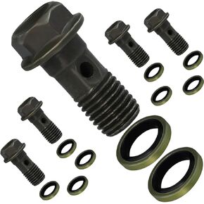 Banjo Bolts Brake Fitting Adapter M10x1.25 with M10 Copper Washers Aftermarket Replacement Parts Compatible for Brake Caliper Master Cylinder.