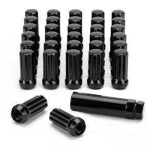 32 PCS Black 14x1.5 Lug Nuts for Chevy Silverado Express Suburban Ford F250 F350 GMC Sierra Yukon with 7 Spline Drive Cone Seat and 1 Socket Key, Perfect Replacement for Aftermarket Wheels