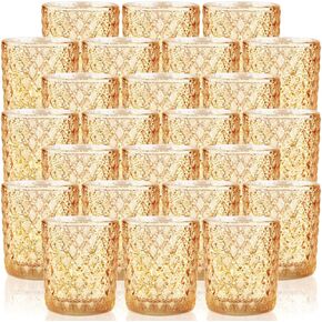 SHMILMH Gold Votive Candle Holders, Mercury Glass Tealight Holder for Wedding Table Centerpiece Birthday Party Decoration Set of 12