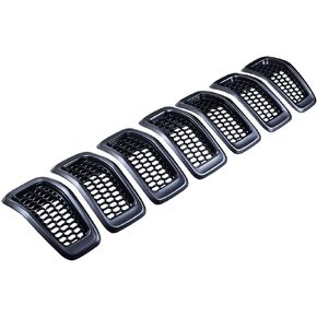 7PCS Honeycomb Grille Mesh Grill Insert Retro Gray Compatible with 2014 2015 2016 2017 2018 Jeep Cherokee