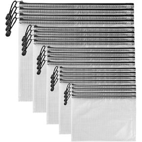 AUSTARK 20 Pcs Zipper File Bags, Plastic Mesh Pouch, Board Game Storage Bag, Waterproof Bags for Office School (A4 Size 13.4''x9.4'', White and Blue)