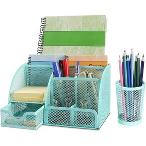 Flexzion مكتب العلبة المنظم الأسود شبكة معدنية مكتب اللوازم المكتبية منظم العلبة مكتب الملحقات مجموعة للنساء الرجال الطلاب، 6 مقصورات مع درج وحامل القلم منظم مكتب للعمل in Kuwait