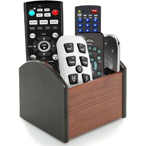 علبة حامل جهاز التحكم عن بعد من Coideal - منظم طاولة القهوة الخشبي الدوار، حامل خشبي دوار كبير عن بعد لمكتب غرفة المعيشة (6 مقصورات، بني وأسود)
