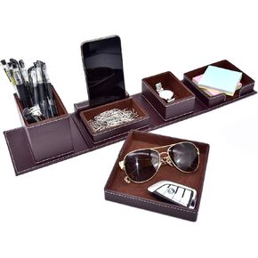Black Leather Office Supplies, Desk Organizer Storage Boxes and Accessories for Men, Desktop Organization Storage for Business Cards/Stationery/Cards/Pens/Pencils/Mobile Phones/Small Things(Black)