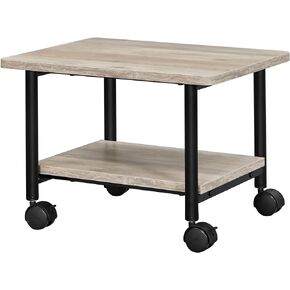 VASAGLE Printer Stand with Locking Wheels, 2-Tier Shelf, Industrial Under Desk Heavy-Duty Mobile Cart for Home Office, White UOPS002W01