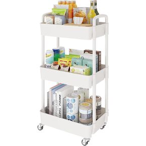 Storage Cart,Multifunction Utility Rolling Cart Kitchen Storage Organizer,Mobile Shelving Unit Cart with Lockable Wheels for Bathroom,Laundry,with Classified Stickers