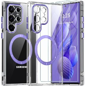 ANTSHARE Samsung Galaxy S23 Case Clear, S23 Magnetic Case [Yellowing Resistant] with 1X Tempered Glass Screen Protector, [10FT Military-Grade Drop Protection] S23 Phone Case (Black)