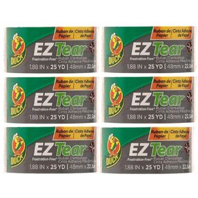 Duck Brand EZ Tear Paper Packing Tape for Boxes, 150 Yards of Paper Packaging Tape, Great for Shipping, Mailing, Moving & Storage, Easy to Tear, Writable Surface, Tan, 1.88 in. x 25 Yd., 6 Rolls
