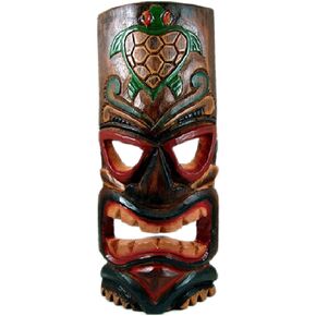 Carved Tiki Mask with Painted Honu (Turtle) - Large