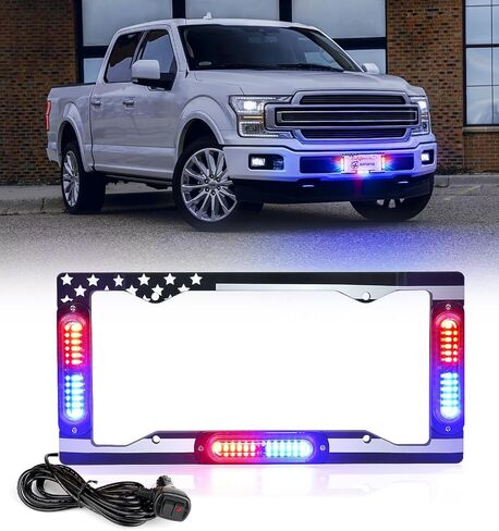 Xprite 36 LED لوحة ترخيص ضوء ستروب، علم الولايات المتحدة الأمامي/الخلفي لوحة ترخيص ضوء السلامة في حالات الطوارئ لشاحنات مركبات البناء (أحمر أزرق) in Kuwait
