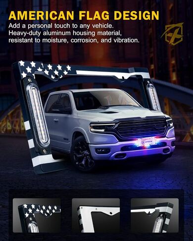 Xprite 36 LED لوحة ترخيص ضوء ستروب، علم الولايات المتحدة الأمامي/الخلفي لوحة ترخيص ضوء السلامة في حالات الطوارئ لشاحنات مركبات البناء (أحمر أزرق) in Kuwait