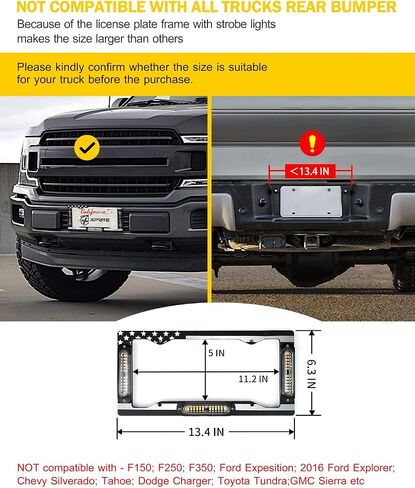 Xprite 36 LED لوحة ترخيص ضوء ستروب، علم الولايات المتحدة الأمامي/الخلفي لوحة ترخيص ضوء السلامة في حالات الطوارئ لشاحنات مركبات البناء (أحمر أزرق) in Kuwait