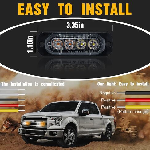 4x LED Emergency Strobe Lights Bar, 4 LED Amber White Warning Flashing Caution Construction Hazard Light Bar For Car Truck Van Off Road Vehicle ATV SUV in Saudi Arabia