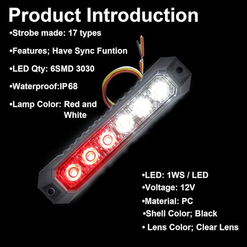 4 قطع أضواء ستروب للشاحنات، أضواء الطوارئ للمركبات الأضواء الوامضة، 6 مصابيح LED ستروب رأس ضوء الشبكة، لمركبات شاحنات الشرطة لرجال الإطفاء (أحمر وأبيض) in Saudi Arabia