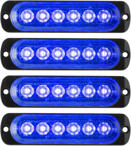 KaiDengZhe4pcs 6LED أزرق فائق النحافة مزامنة ميزة تحذير الطوارئ منارة خطر فلاش تحذير ستروب ضوء بار سطح جبل لشاحنة سيارة 12-24 فولت in Kuwait