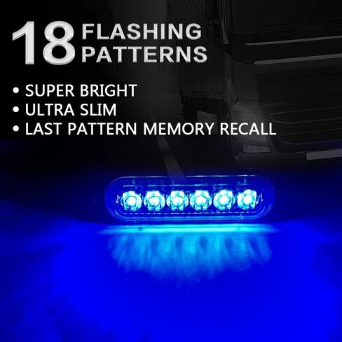 KaiDengZhe4pcs 6LED أزرق فائق النحافة مزامنة ميزة تحذير الطوارئ منارة خطر فلاش تحذير ستروب ضوء بار سطح جبل لشاحنة سيارة 12-24 فولت in Kuwait