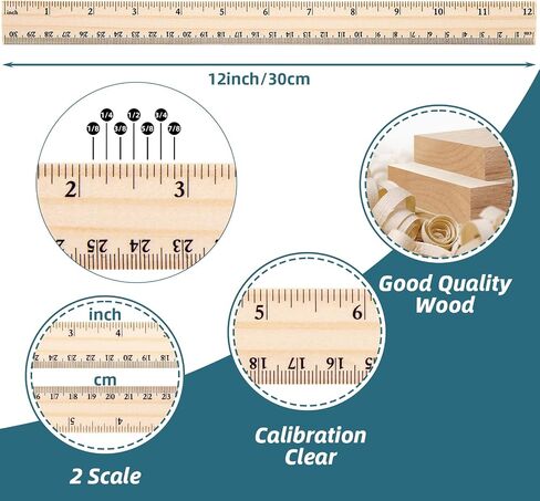 LovesTown 60 Pack Wooden Rulers, 12 Inch Ruler Bulk 2 Scale Measuring Rulers for Kids Students Office School Supplies Classroom in Saudi Arabia