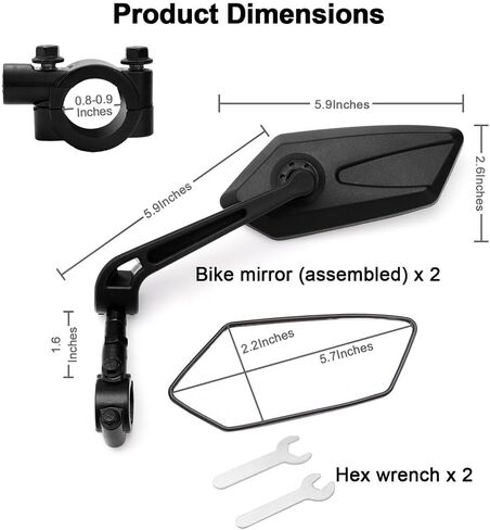 Homaisson مرآة الدراجة 2 حزمة، المقود جبل مرآة الدراجة دراجة مرايا الرؤية الخلفية مع عدسة زاوية واسعة HD الزجاج، Adjuatable للتدوير ل20-26mm المقود E-الدراجة الطريق الدراجة سكوتر in Kuwait