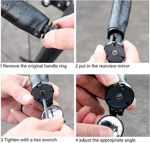 طقم مرآة دراجة حضرية صغيرة قابلة للتعديل مكون من قطعتين - مرآة مقود للرؤية الخلفية قابلة للطي - عدسة محدبة مع دوران 360 درجة (أسود) in Kuwait