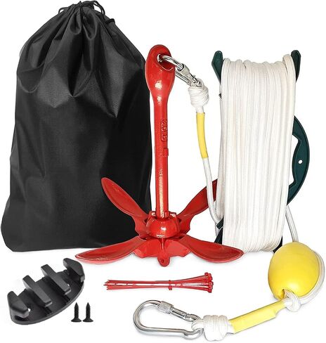 Anchor for Kayak and Jet Ski, 3.5 lb with Rope for Paddle Board Pontoon PWC SUP Canoe Accessories, Boat Anchor Kit,Folding Grapnel Anchor, red in Saudi Arabia