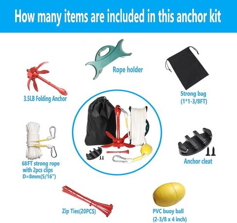 Anchor for Kayak and Jet Ski, 3.5 lb with Rope for Paddle Board Pontoon PWC SUP Canoe Accessories, Boat Anchor Kit,Folding Grapnel Anchor, red in Saudi Arabia