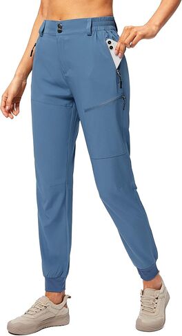 سراويل Pudolla النسائية خفيفة الوزن للمشي لمسافات طويلة ومقاومة للماء للسفر والتخييم والمشي مع جيوب بسحاب (أزرق داكن متوسط) in Kuwait