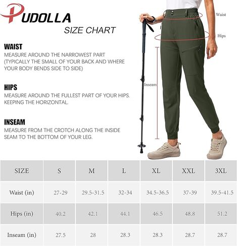 سراويل Pudolla النسائية خفيفة الوزن للمشي لمسافات طويلة ومقاومة للماء للسفر والتخييم والمشي مع جيوب بسحاب (أزرق داكن متوسط) in Kuwait