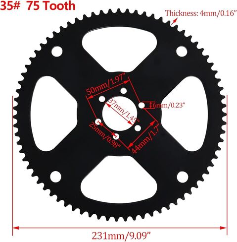75 سن #35 سلسلة خلفية مسننة متوافقة مع كولمان موتو، دراجة كهربائية صغيرة، دراجة ثلاثية العجلات Go Kart Drift، متوافقة مع Trail Motovox متوافقة مع دراجة Baja Racer الصغيرة، 6 فتحات in Kuwait